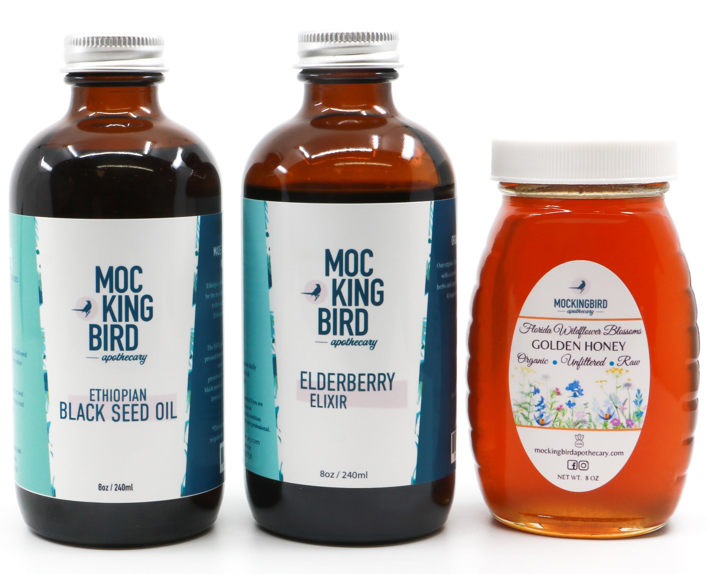 Mockingbird Apothecary - ethiopian black seed oil, organic elderberry elixir, raw unfiltered honey