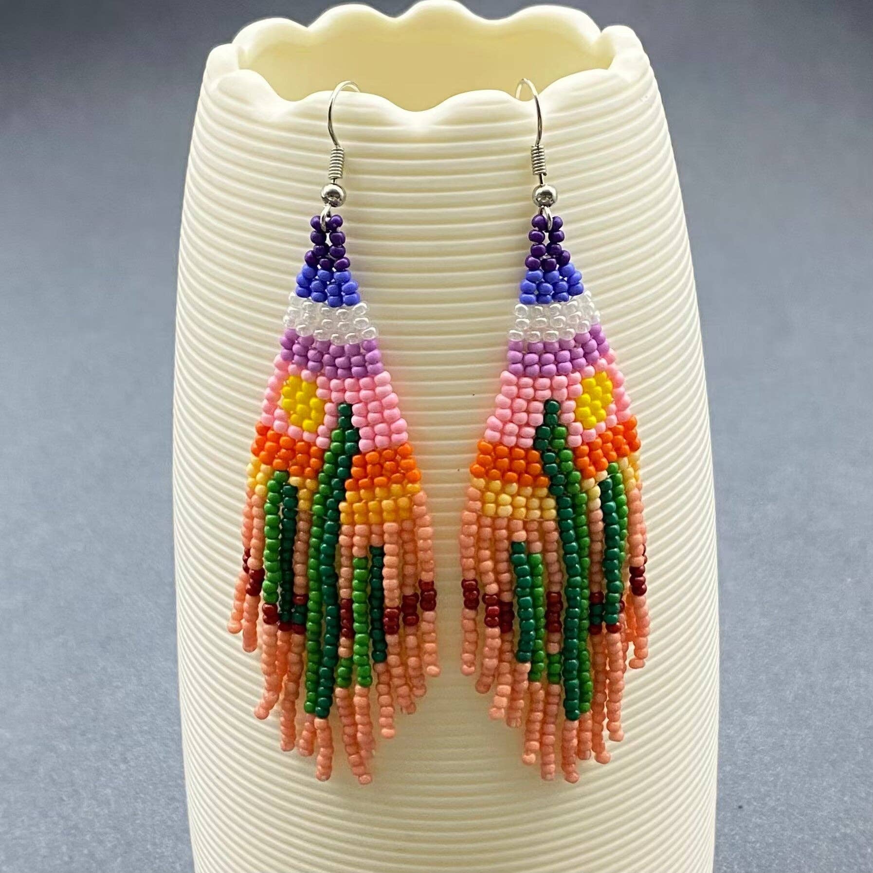 Aretes de flecos de semillas de cactus tejidos a mano - SB/WJ