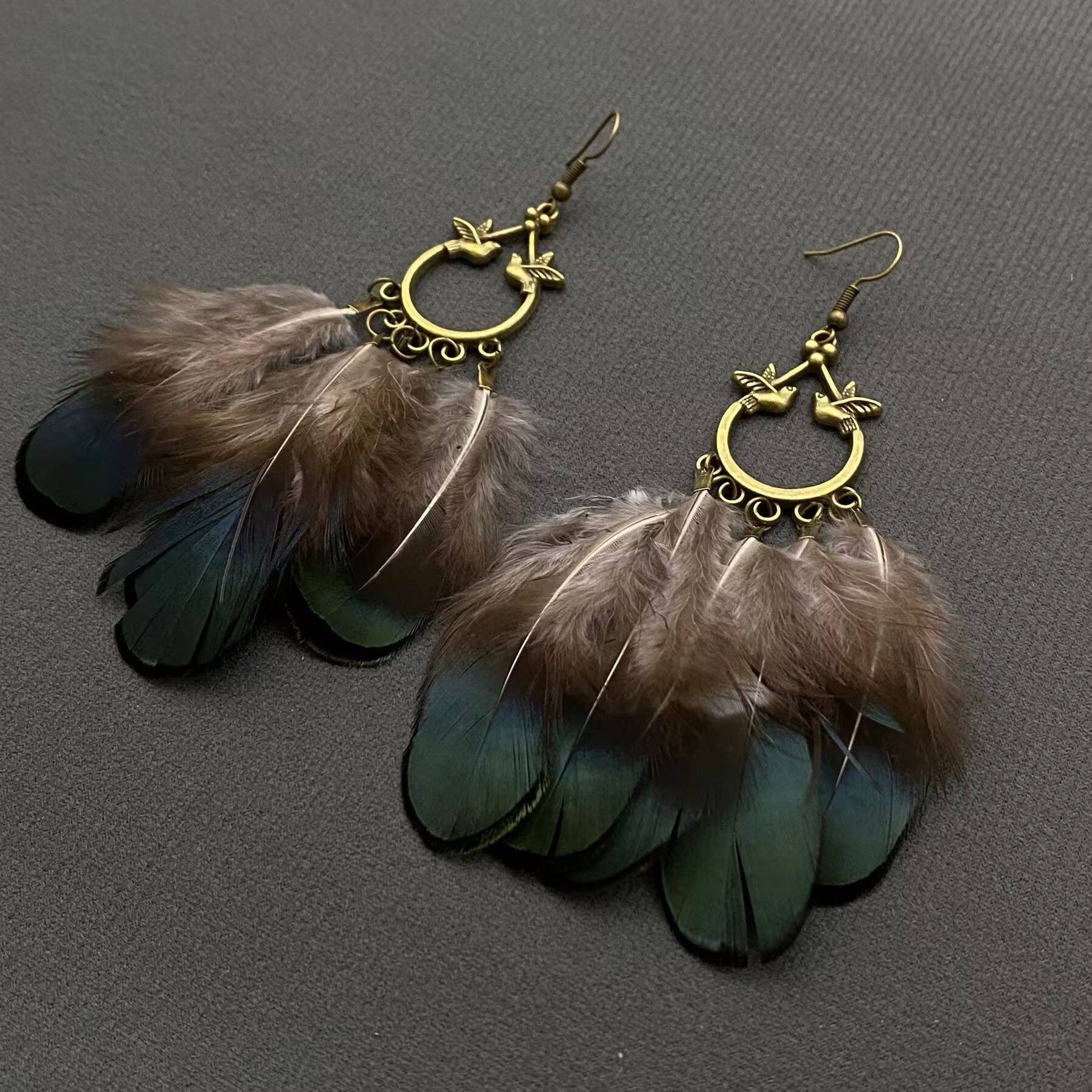 Rooster Coque Feather Dangle Earrings – Bird Charm