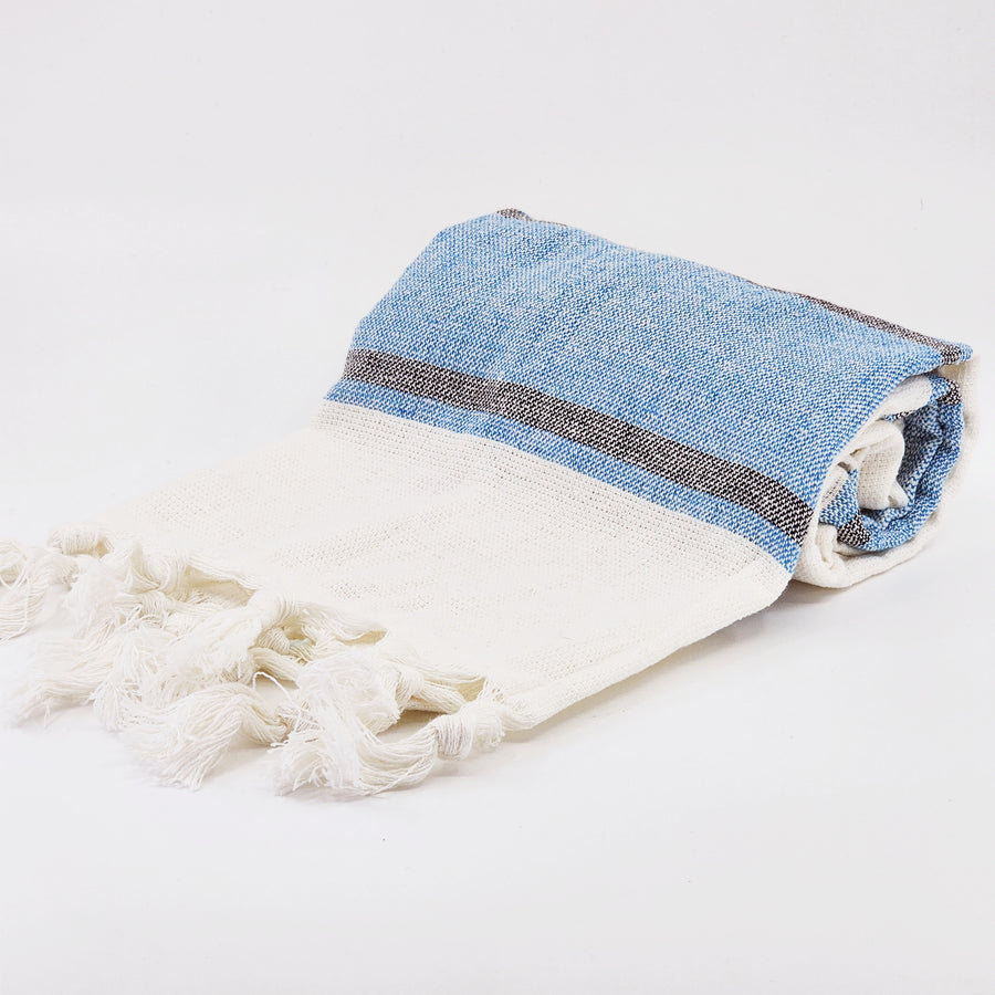Blue Stripe Smyrna Pattern Turkish Cotton Multi-Purpose Hand Towel