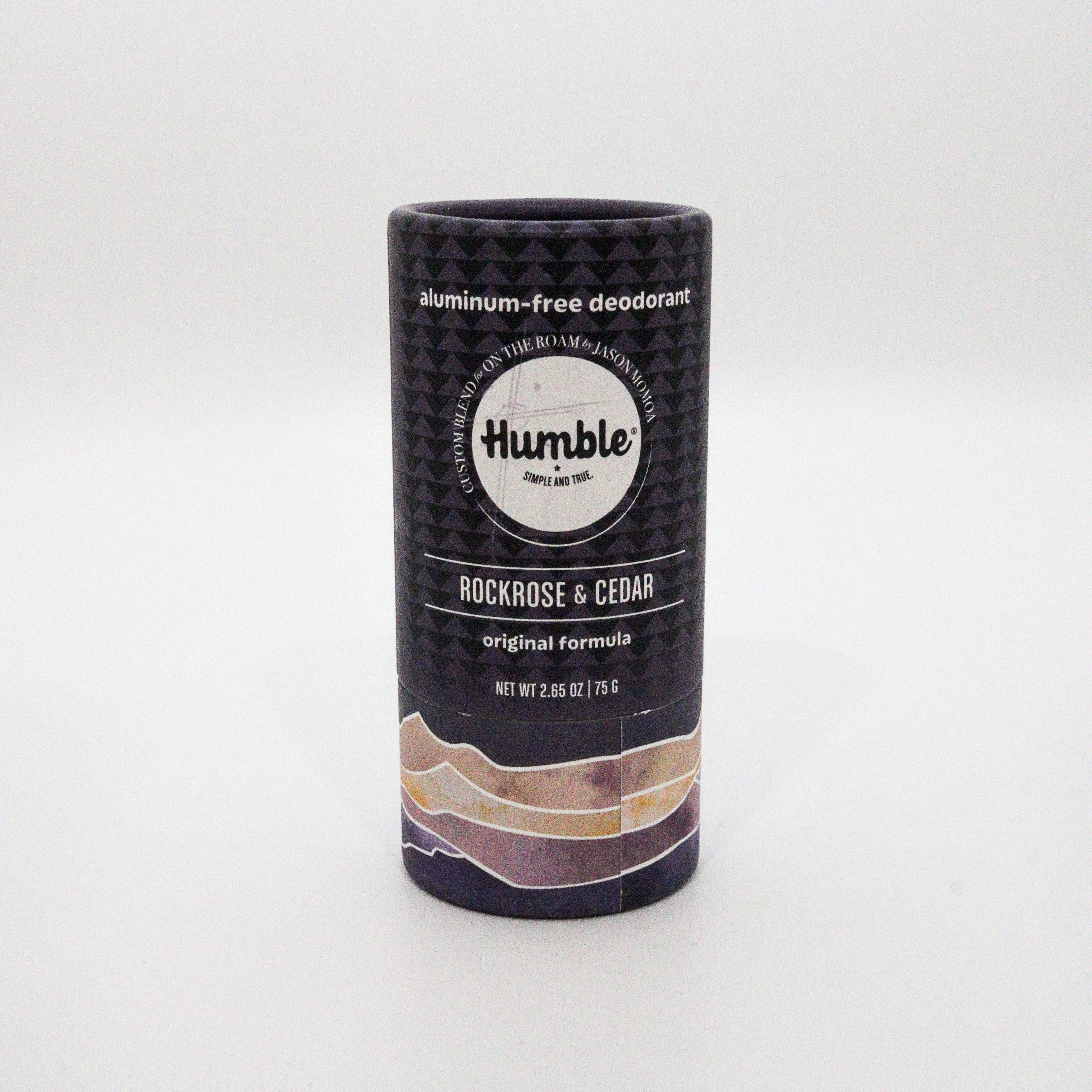 Humble brand rockrose & cedar aluminum-free deodorant container on a white background