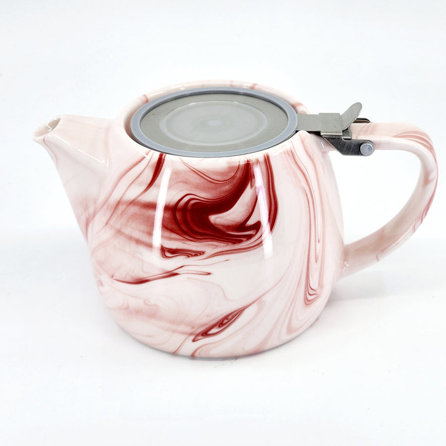 Marble Porcelain Red Teapot With Infuser 22oz | Mockingbird Apothecary