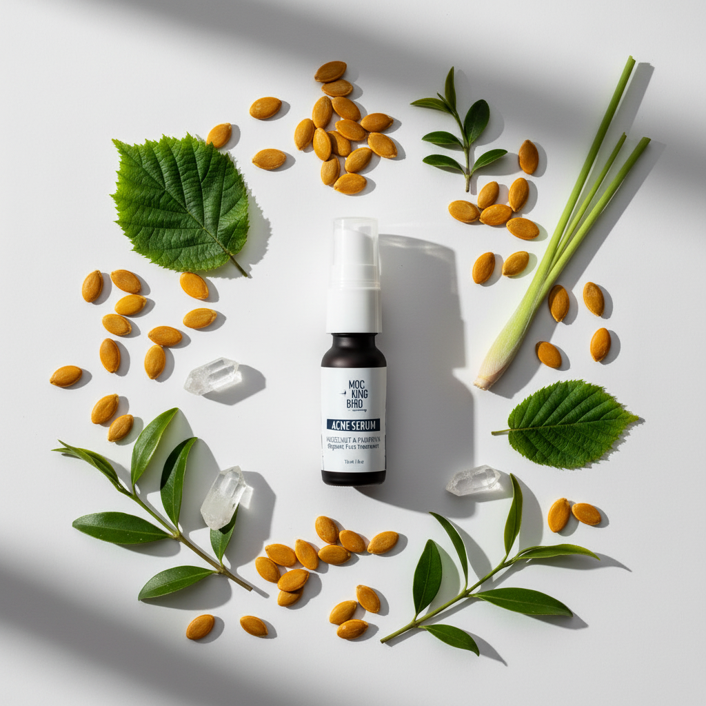 Acne Serum Flat Lay with Shadows