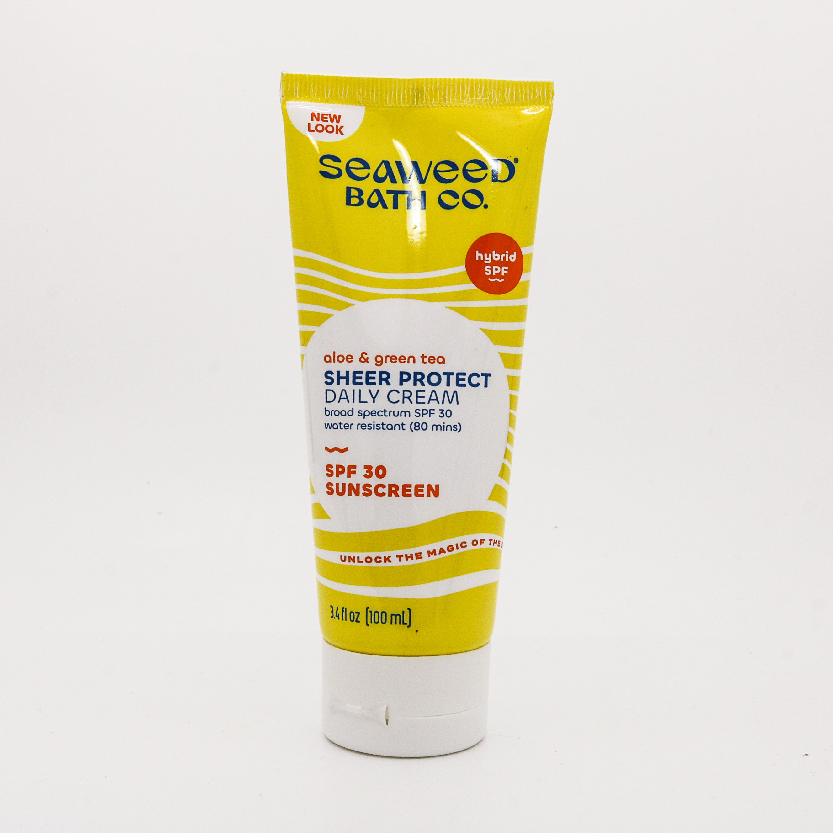 yellow tube of cream label sheer protect daily cream seaweed bath co