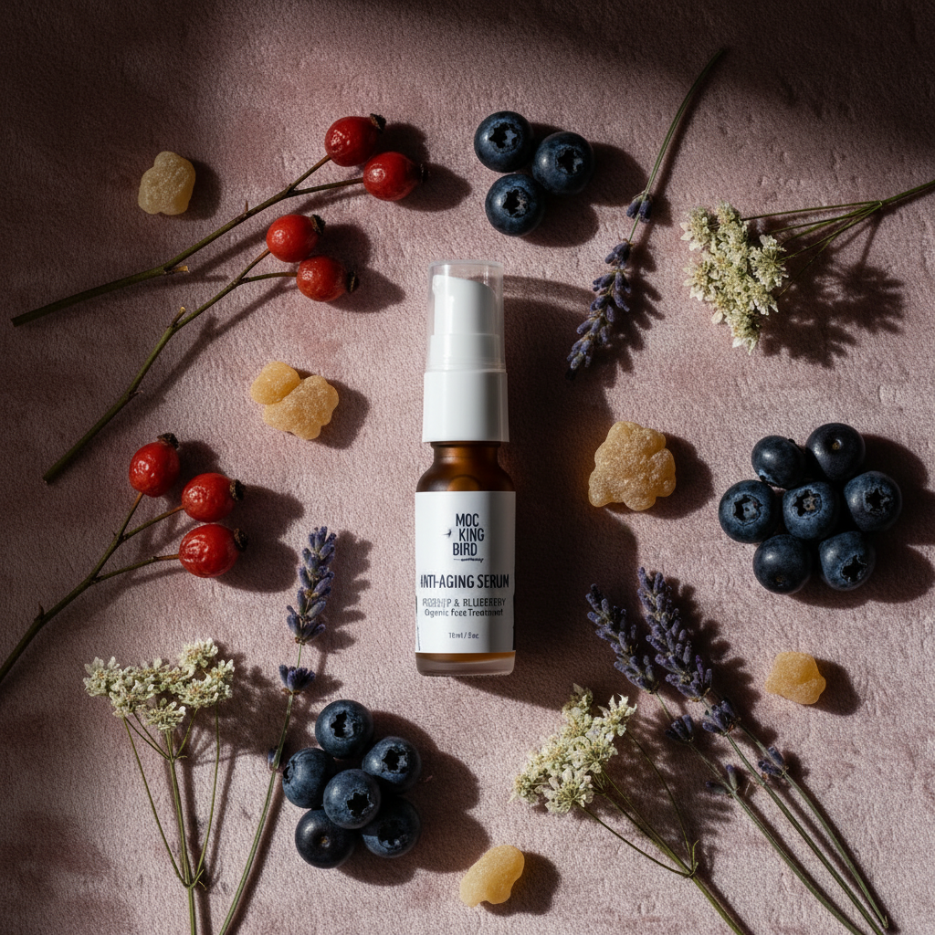 Anti-Aging Serum Flat Lay with Shadows