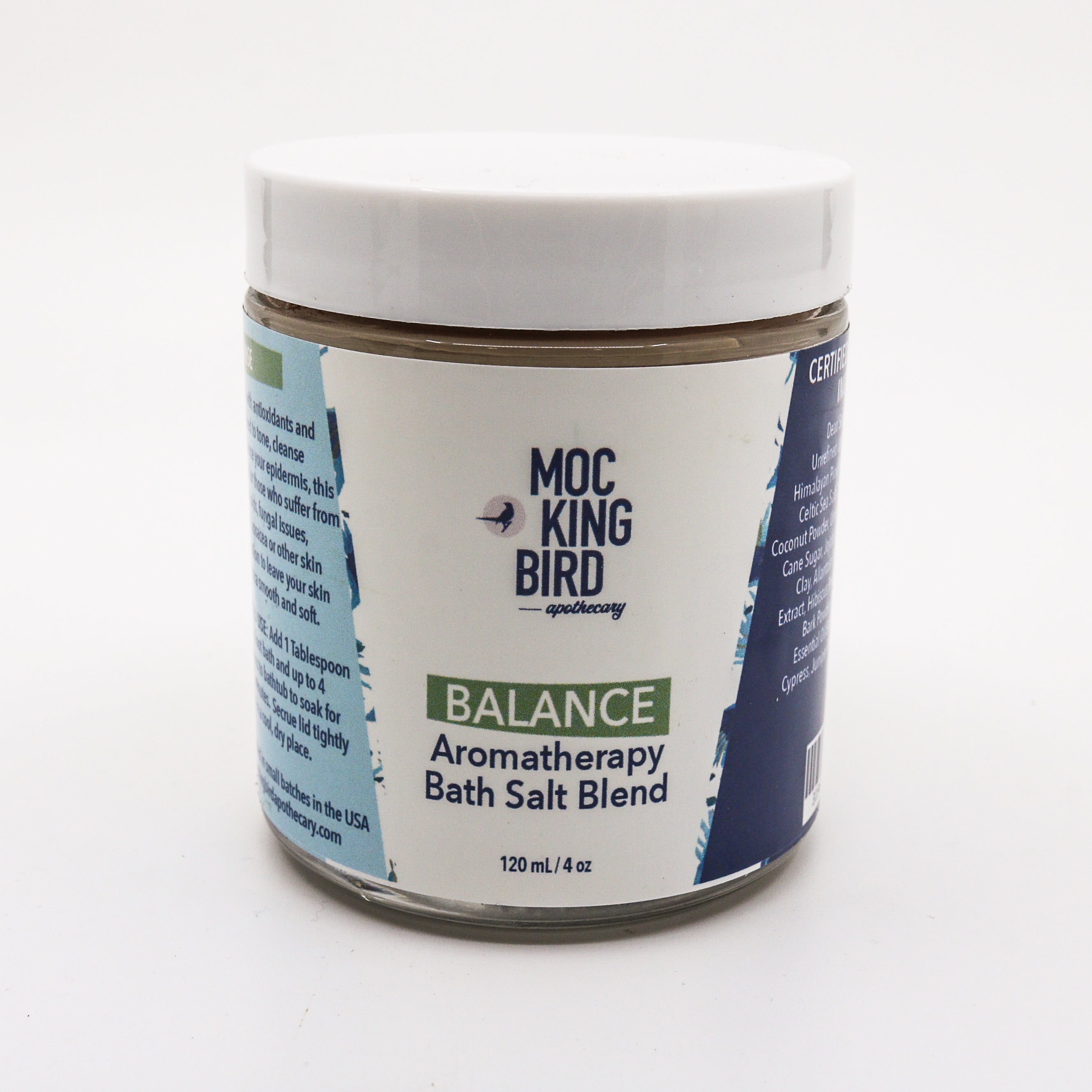 Jar of Mockingbird Apothecary Balance Aromatherapy Bath Salt Blend on a white background