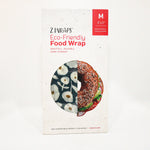 Z Wraps eco-friendly blue flowers beeswax food wrap packaging with a sandwich illustration on a white background