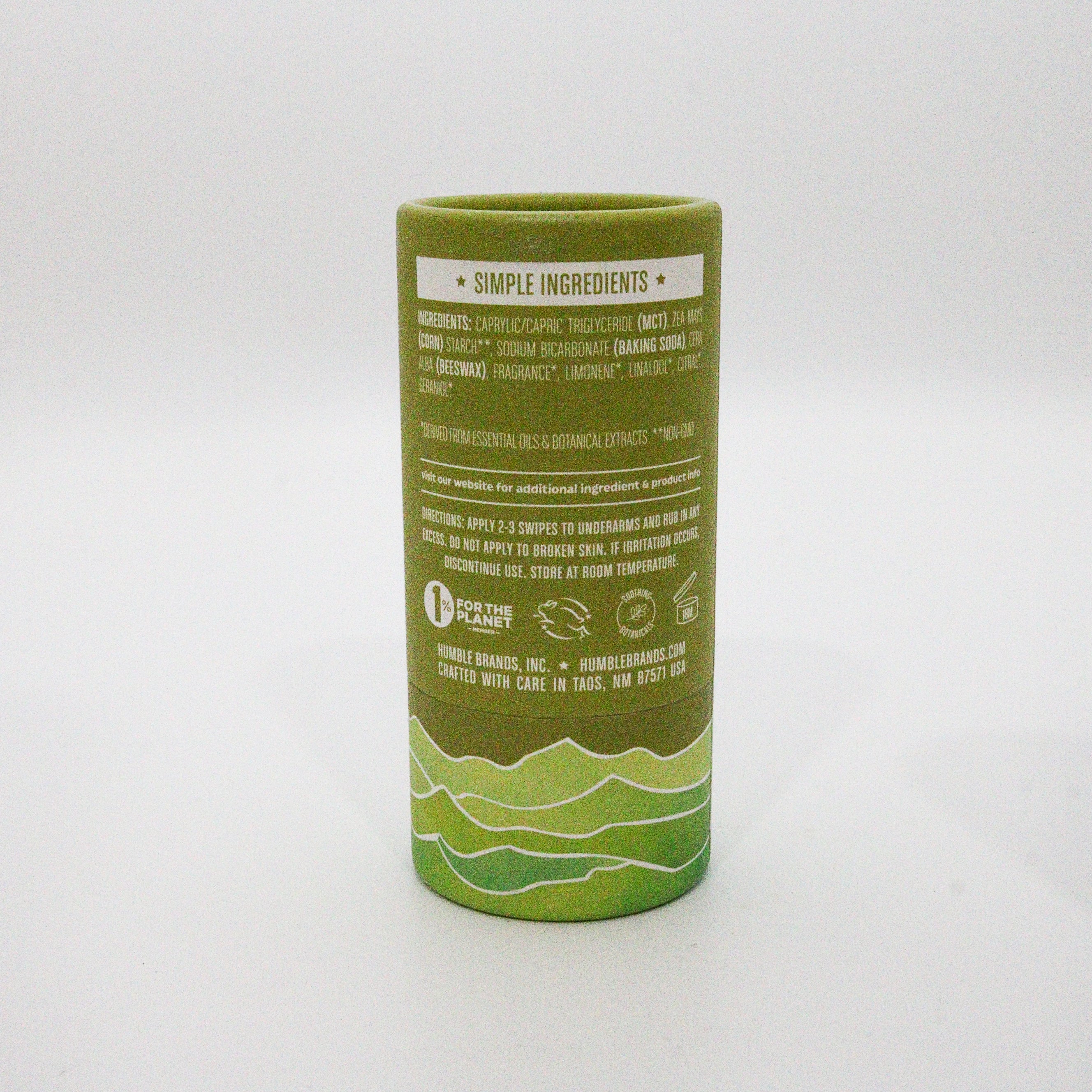 Green cylindrical container with text on a white background