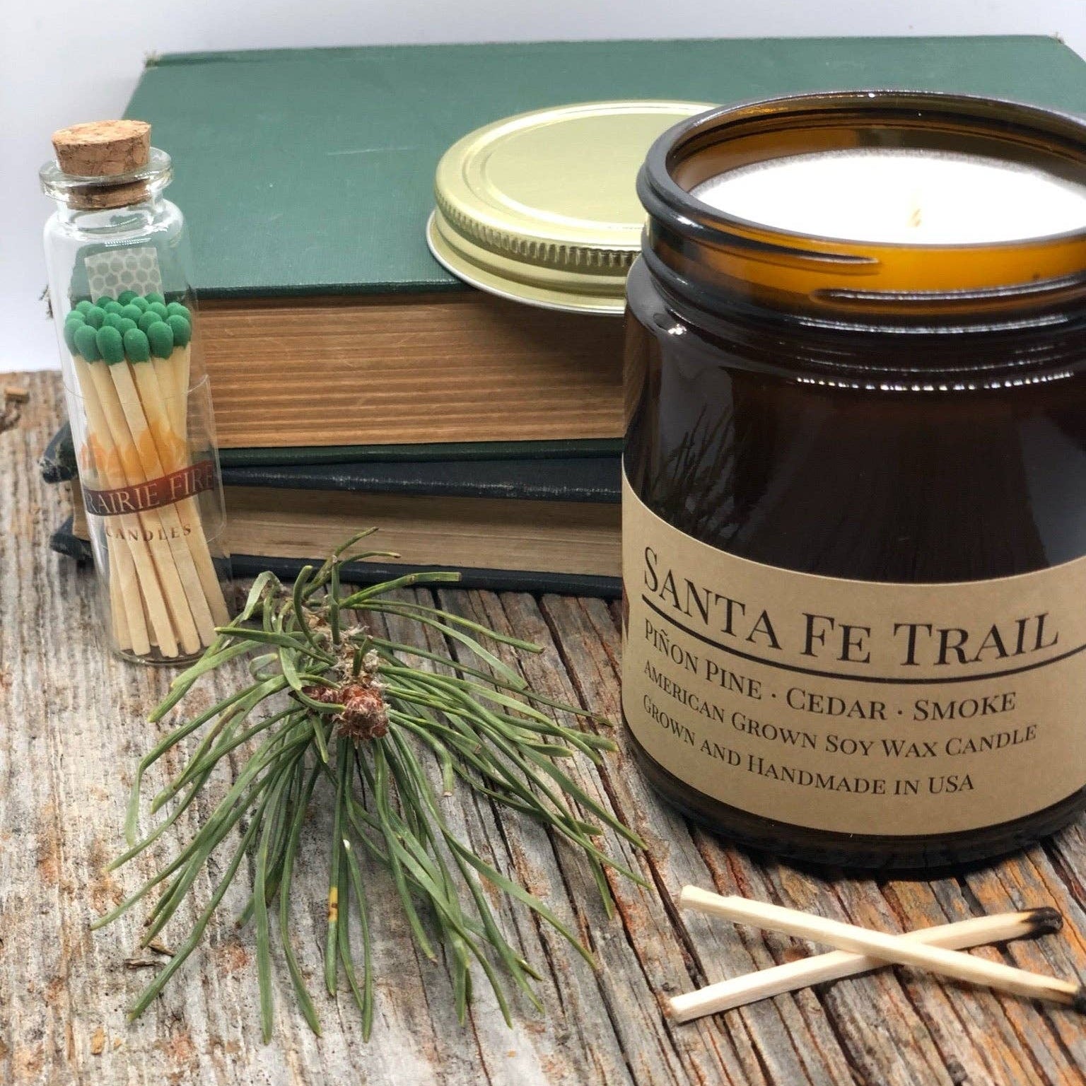 Santa Fe Trail Soy Candle | Desert Spice & Cedarwood Aromatherapy | 9 oz Amber Apothecary Jar | Natural Clean Burning Soy Wax Candle
