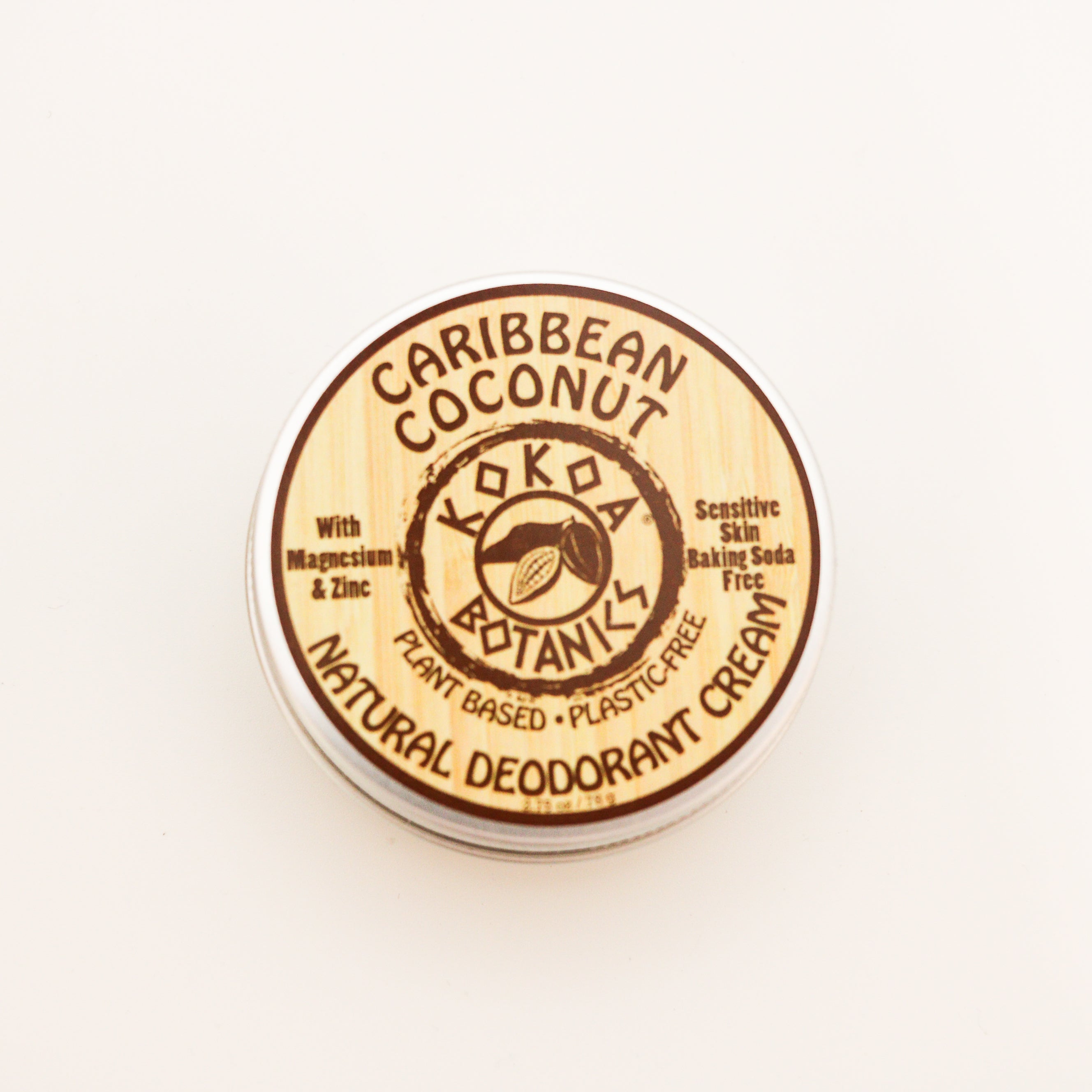 Kokoa Botanics Caribbean Coconut natural deodorant cream jar on a white background