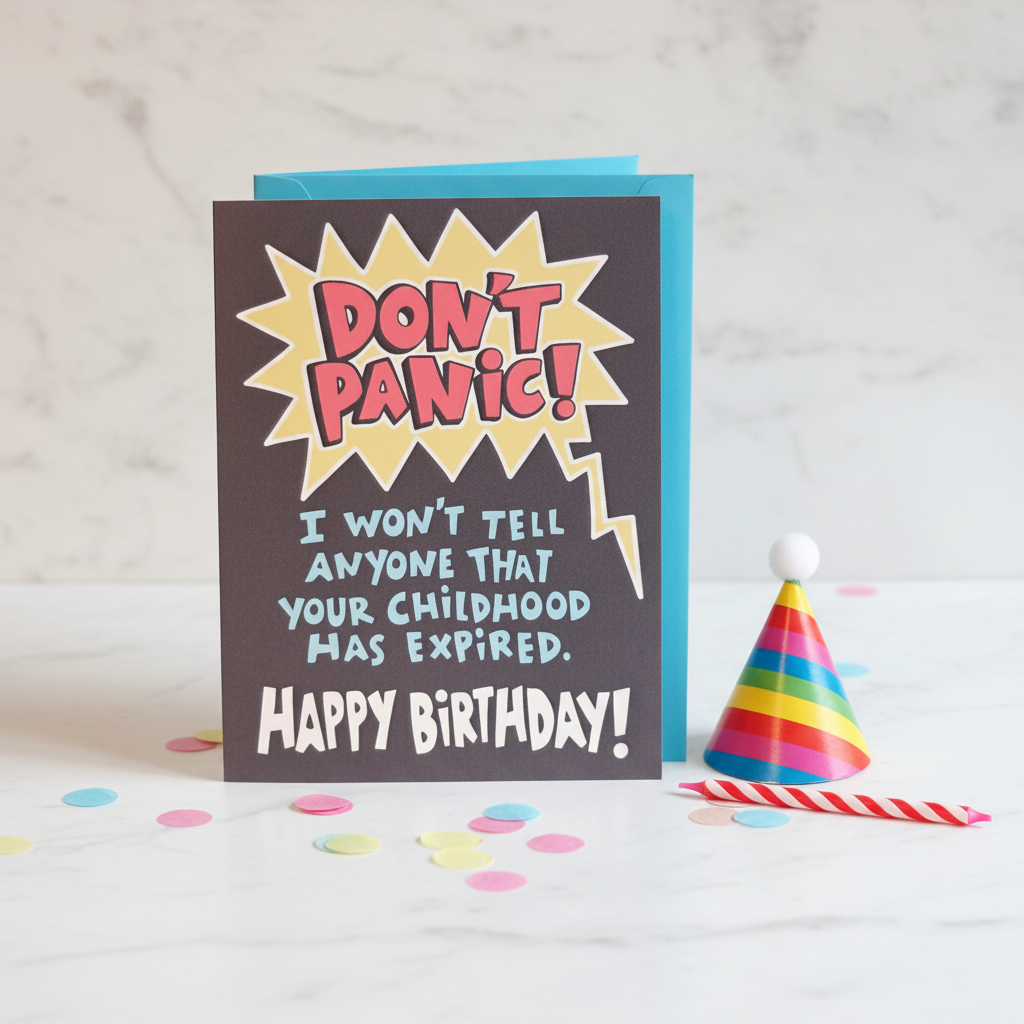 Don't Panic Birthday Card - Long Edge Open