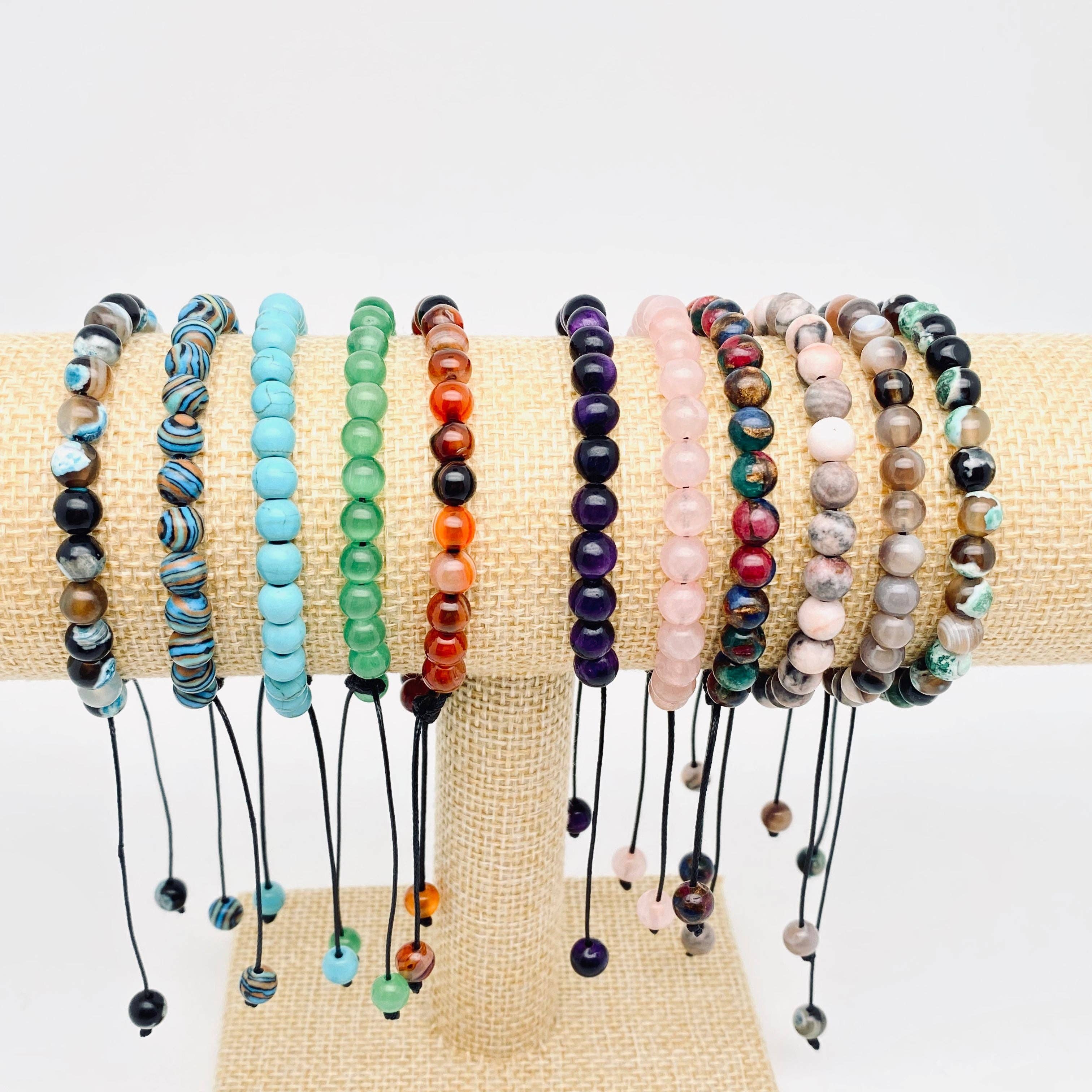 6mm Natural Stone Hand Woven Stretch Bracelets: Red Tiger / 6mm (stretchable)