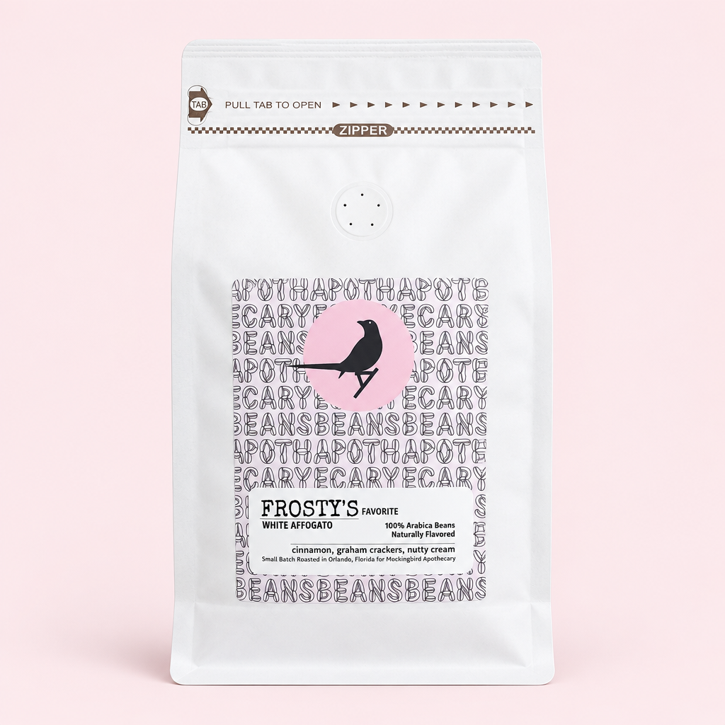 Frosty's Favorite coffee hero image on pale pink with a soft shadow