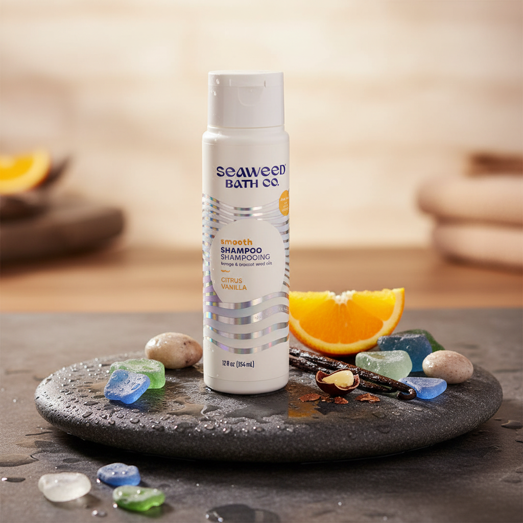 Champú de Argán Suave Cítrico Vainilla – Limpiador de Algas para Control del Frizz para un Cabello Suave y Sedoso