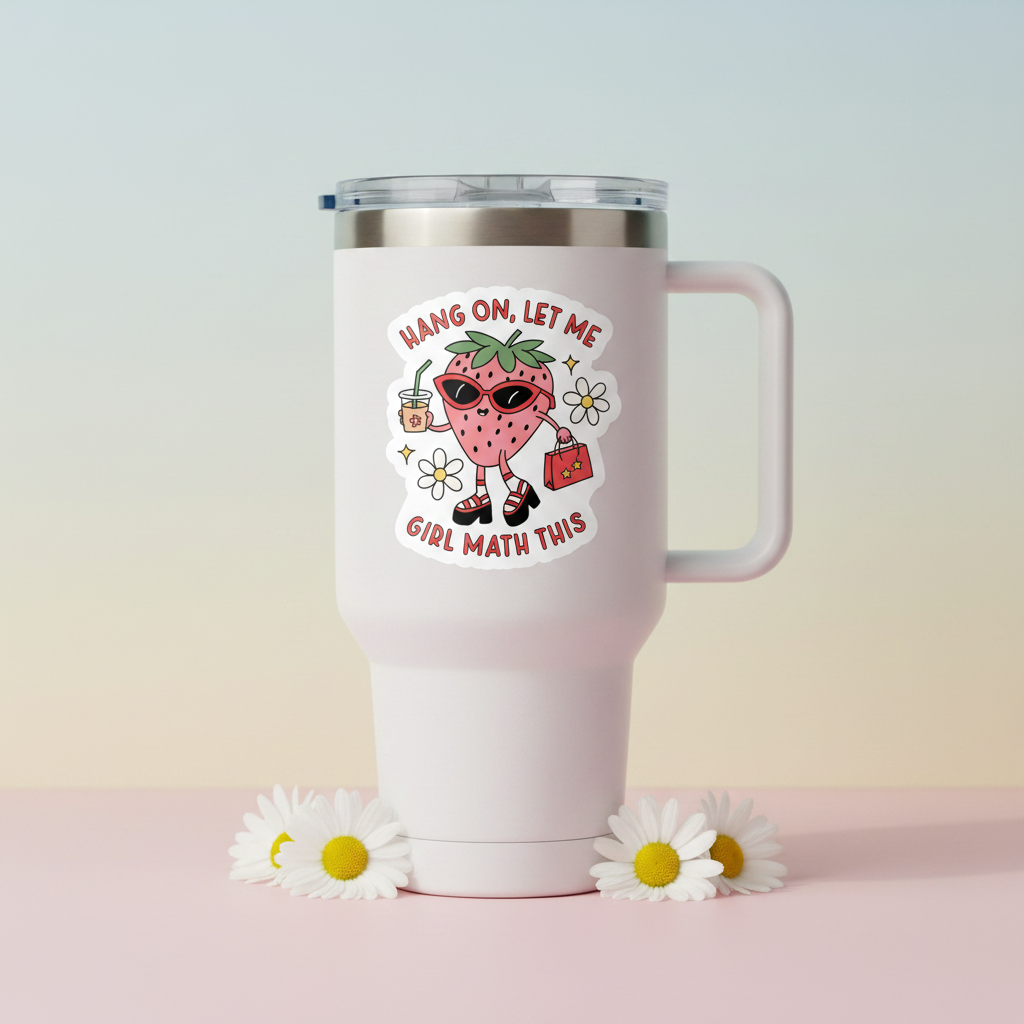 Girl Math Strawberry Sticker on Tumbler