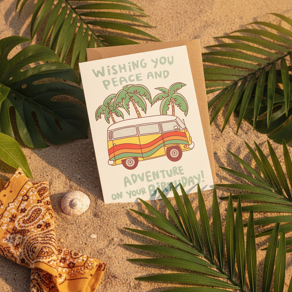 Hippie Van Birthday Card - More Palm Trees