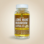Herb To Body Lion's Mane Mushroom Capsules on pale earthy tan background