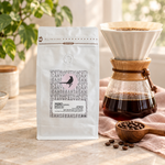 Peru Cajamarca coffee pouch with a pour-over coffee brewing setup