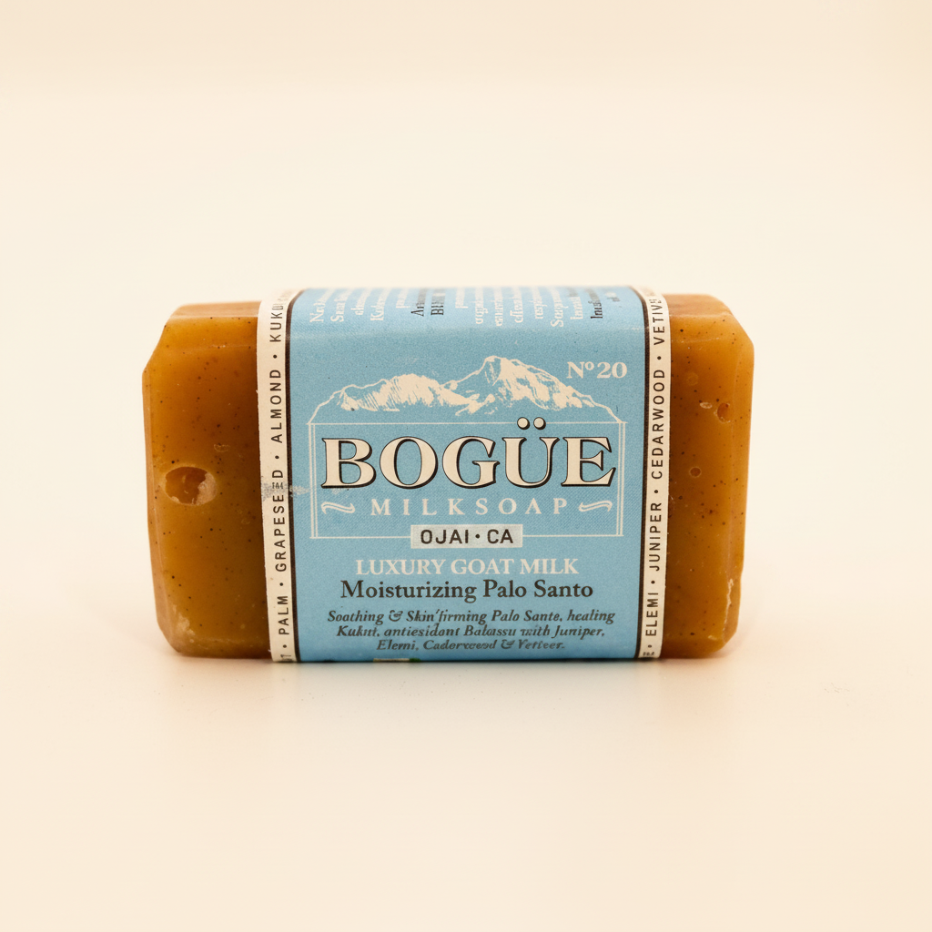 Palo Santo Goat Milk Bar Soap No.20 – hero product shot on warm amber background