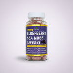 Herb To Body Elderberry Sea Moss Capsules on pale lavender background