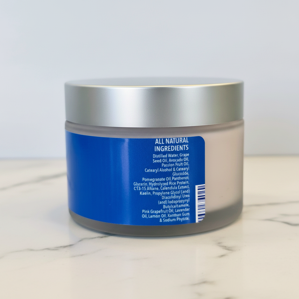 Fruit Superfood Face & Body Cream ingredients panel on white marble background