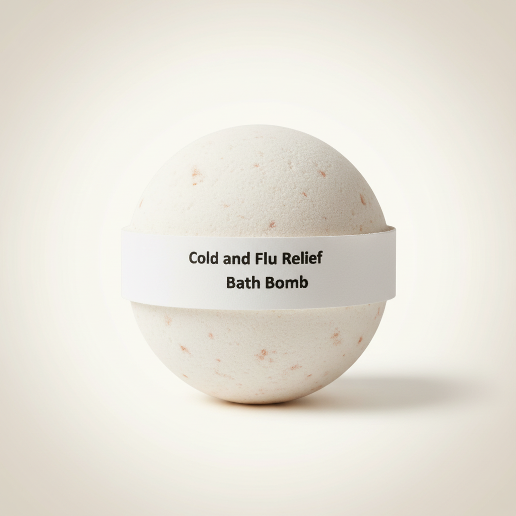 Cold and Flu Relief Bath Bomb — extra large, white with herb-infused texture, on warm off-white background
