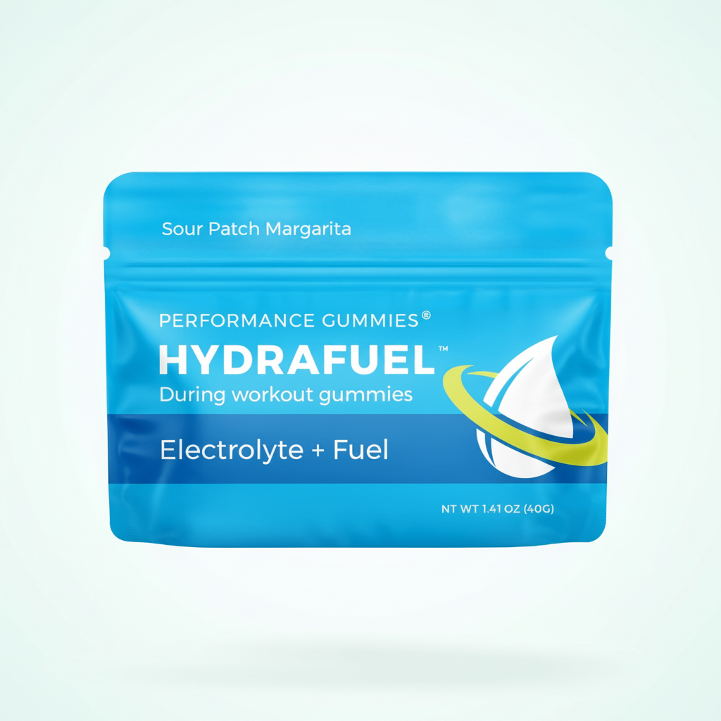 Hydrafuel Performance Gummies – Sour Patch Margarita clean hero shot on soft aqua-white background