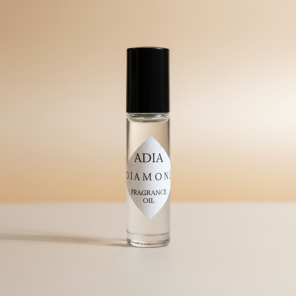 Adia Diamond Fragrance Oil rollerball on pale warm amber background
