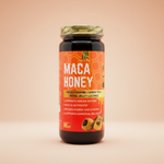 Herb To Body Maca Honey jar on pale warm orange background