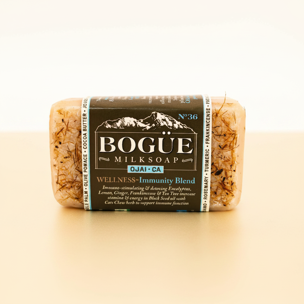 Bogüe Milk Soap No.36 Immunity Wellness Blend – hero on warm amber background