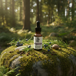 Invigorate Essential Oil Blend – eclectic outdoor on mossy forest rock with rosemary, juniper, silver fir and black pepper