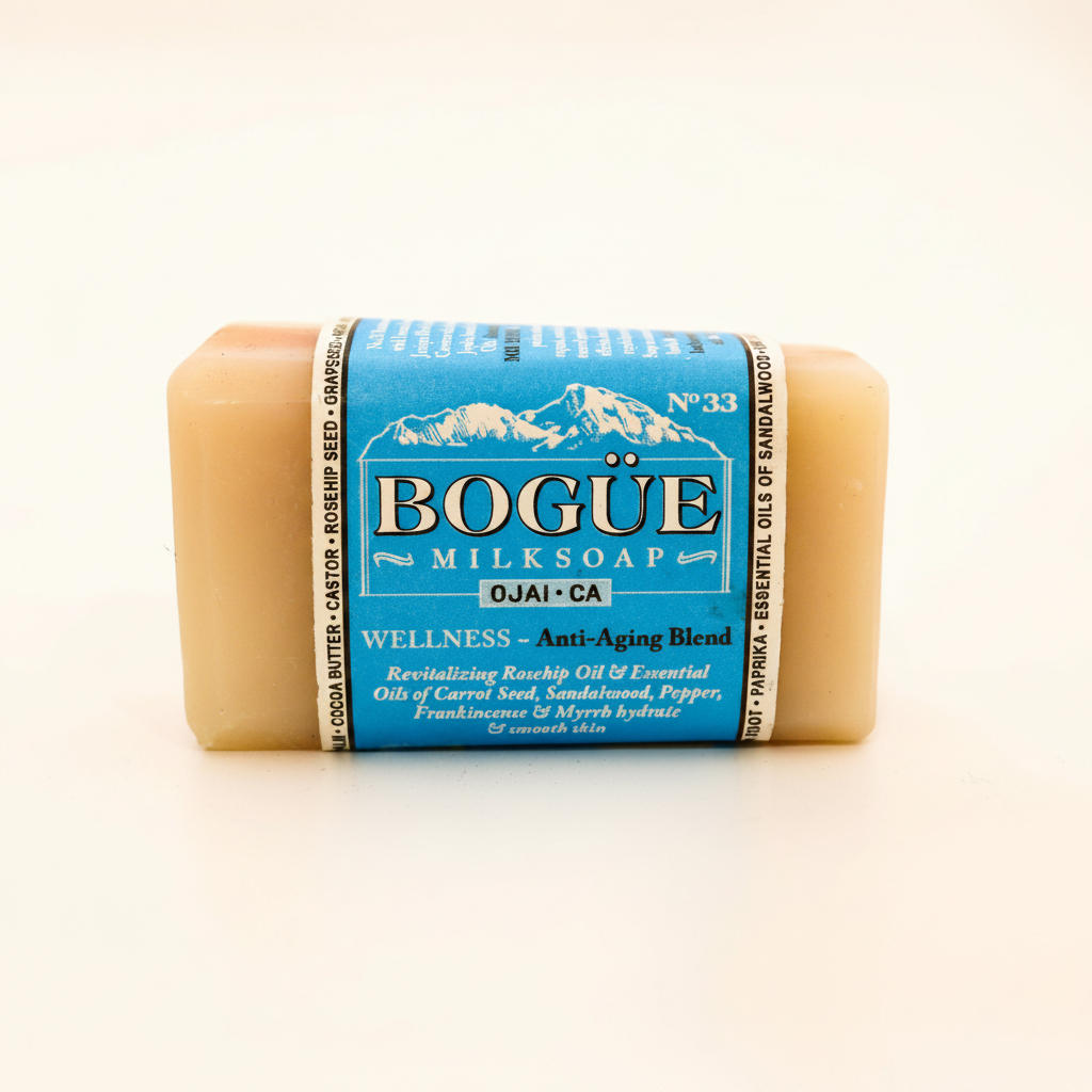 Bogüe Milk Soap No.33 Anti-Aging Wellness Blend – hero on warm amber background