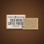 Cold Brew Coffee Porter vegan bar soap by Earth & Anchor on warm espresso dark coffee brown background