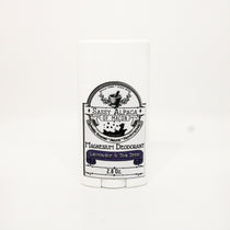 white container with label Sassy Alpaca magnesium deodorant lavender & tea tree