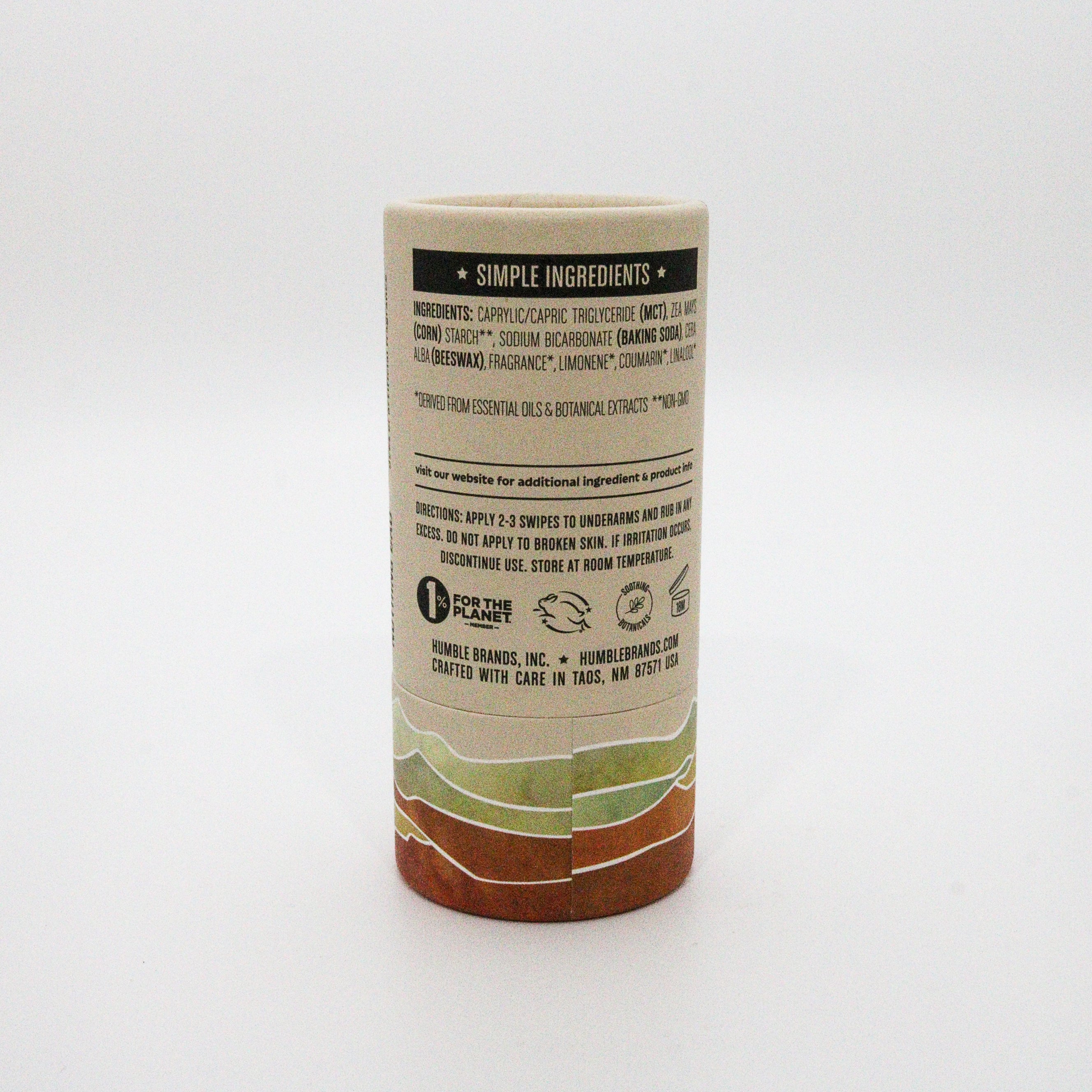 Cylindrical container with a back label on a white background