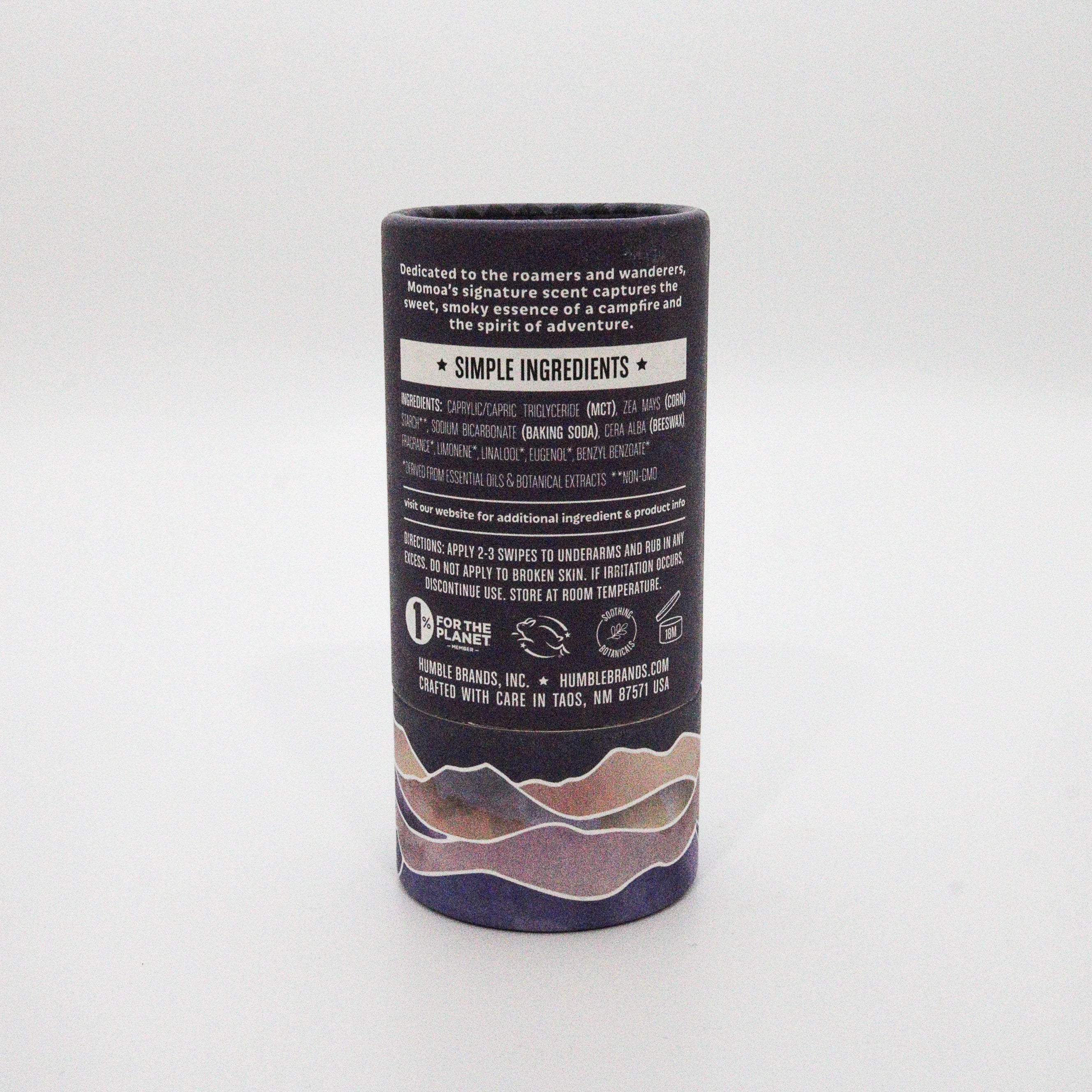 Cylindrical container with a back label on a white background