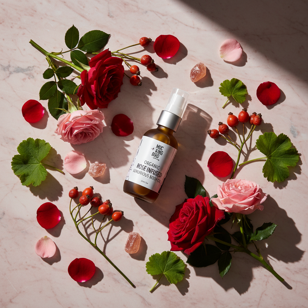 Rose Body Oil Flat Lay