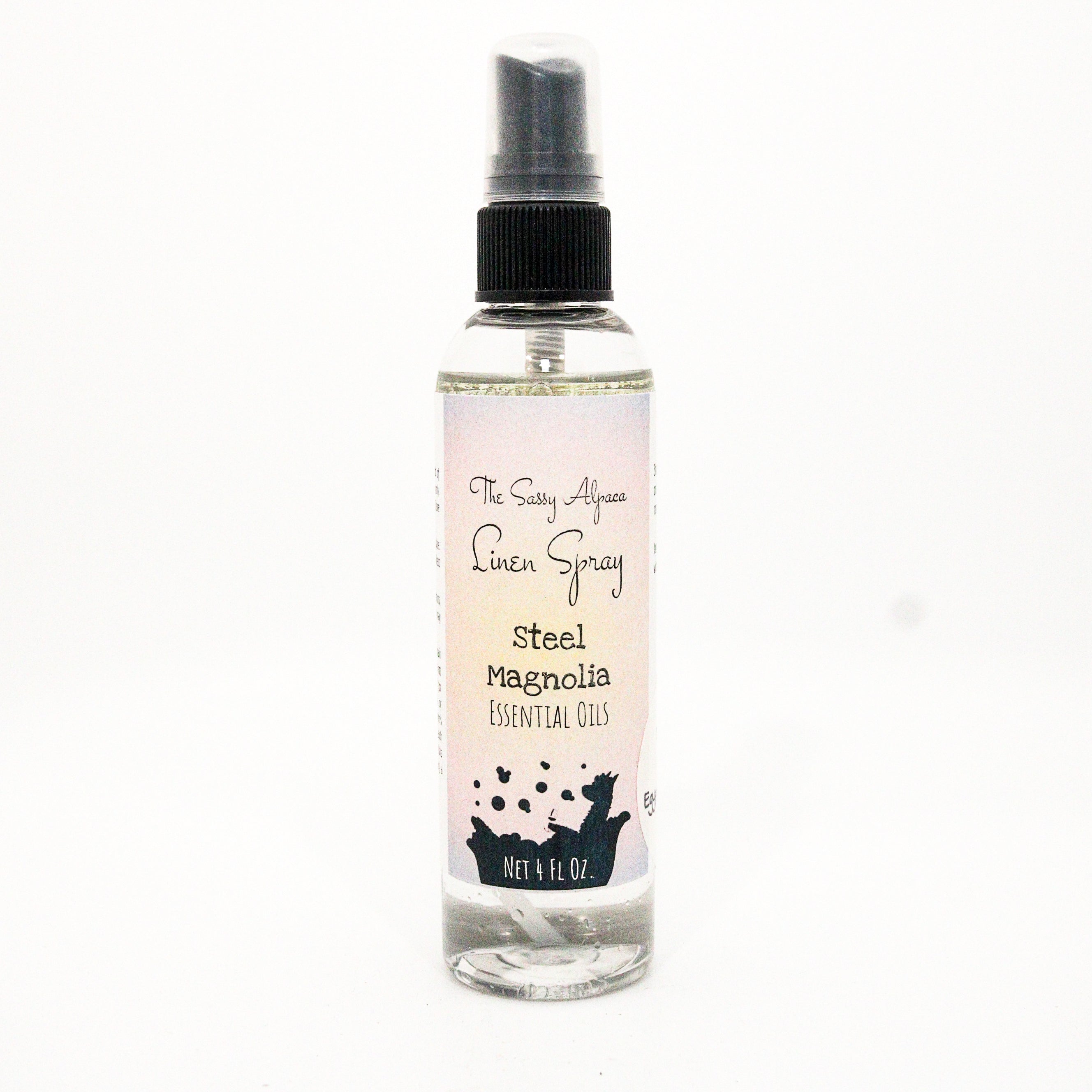 Linen spray bottle labeled 'Steel Magnolia' on a white background