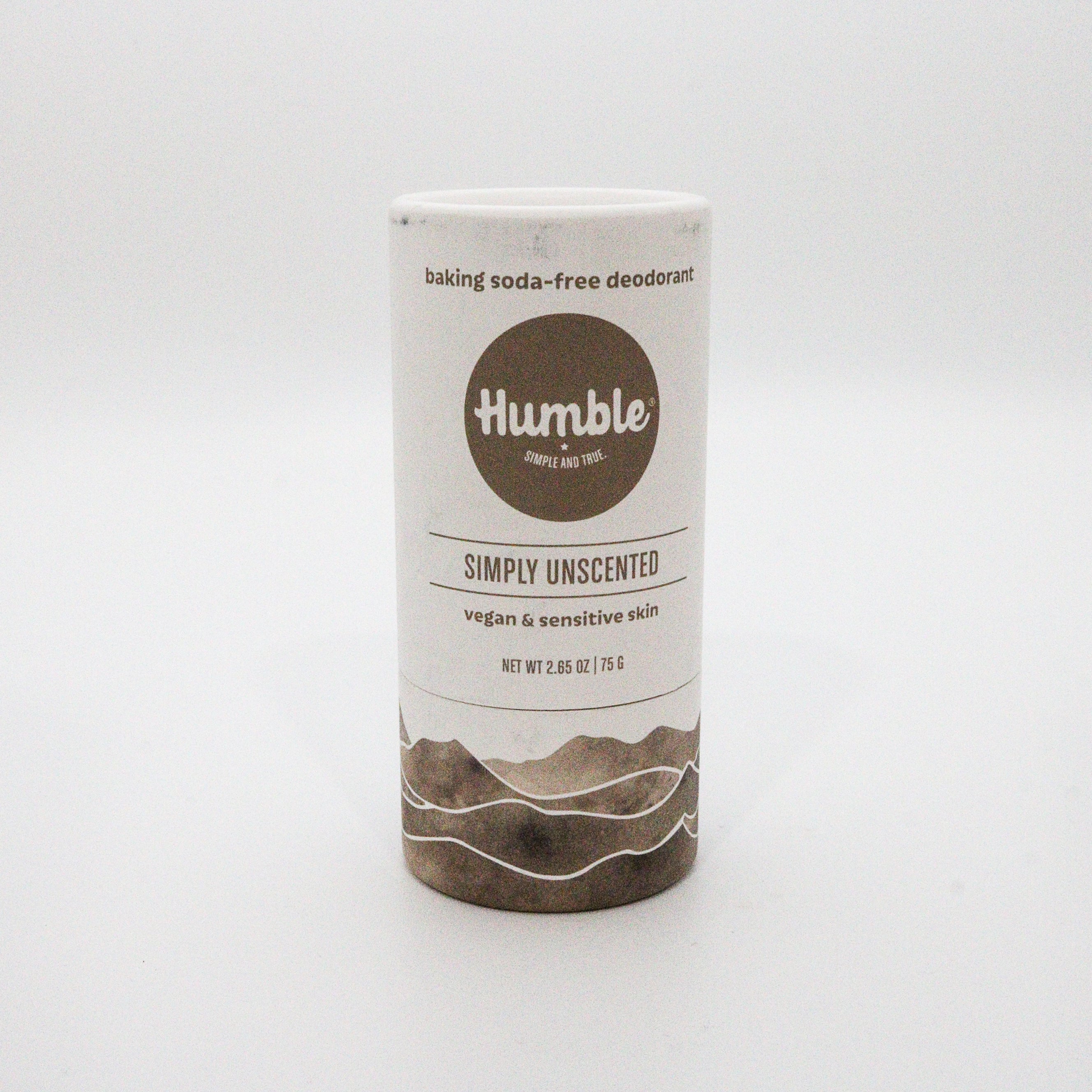 Humble simply unscented deodorant stick on a white background