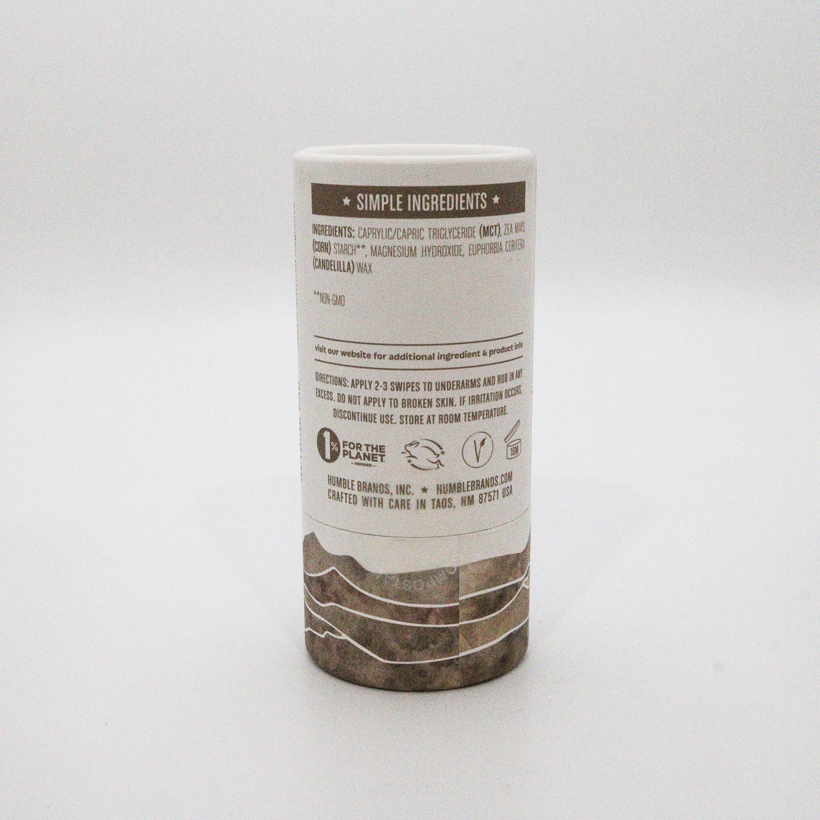 Cylindrical container with a label simply unscented on a white background