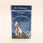 St. Claire's Organic Throat Soothers packaging with a goat illustration on a beige background