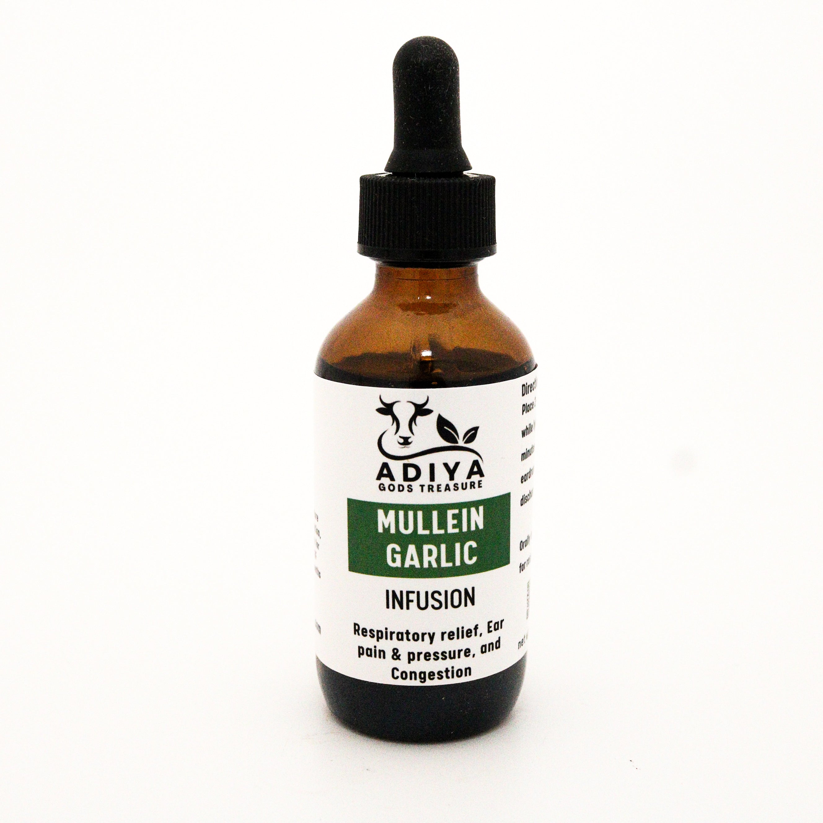 dropper tincture bottle of Adiya mullein garlic