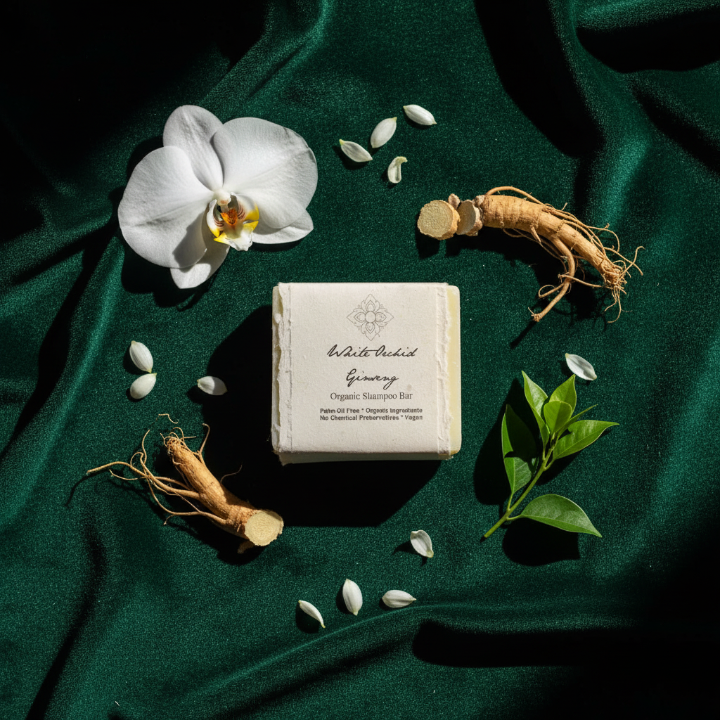 White Orchid Ginseng Flat Lay