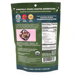 Superfood package with nutrition facts and ingredients on a green background