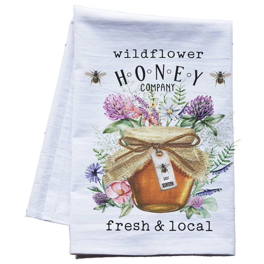 Wildflower Honey and Honey Bees Flour Sack Tea Towel