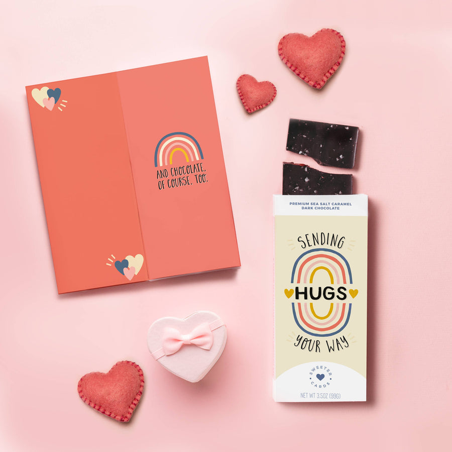 "Sending Hugs" Sea Salt Caramel Dark Chocolate Bar Greeting Card