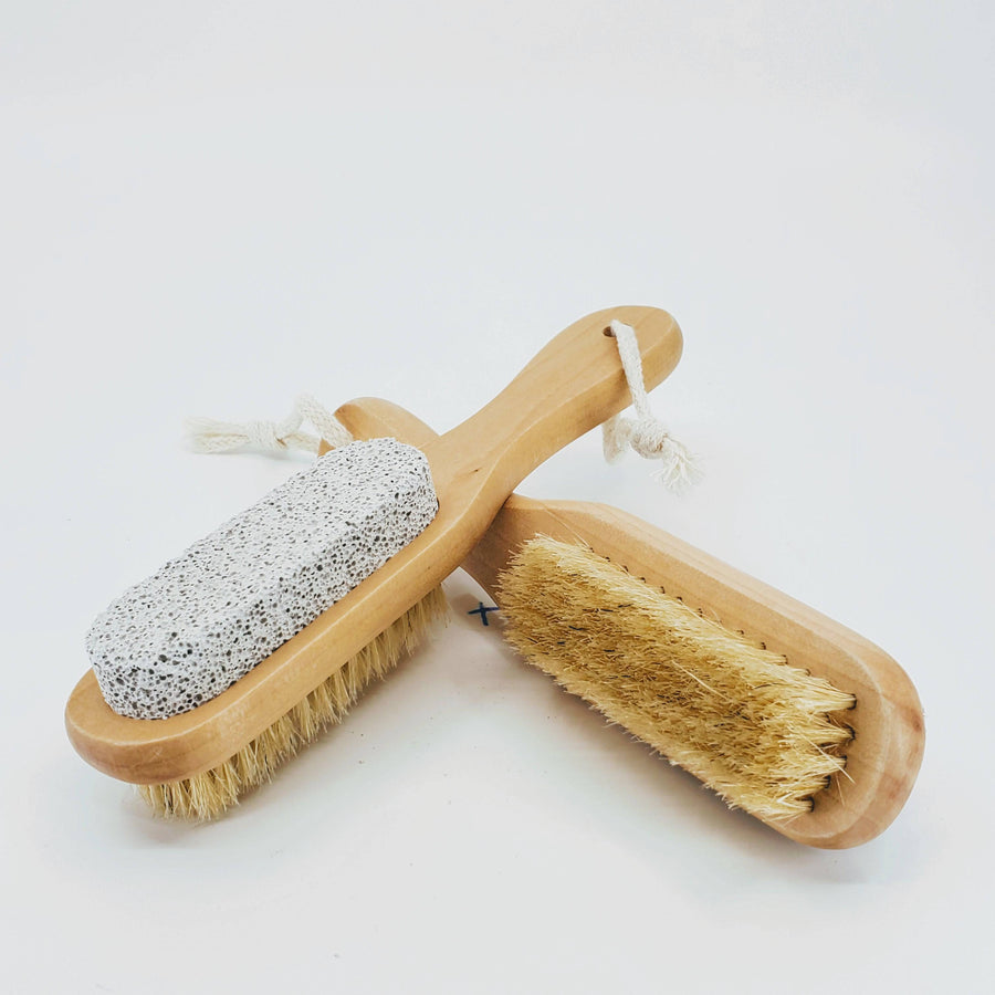 Natural Wood & Boar Bristle Brush With Pumice Stone - The Mockingbird Apothecary & General Store