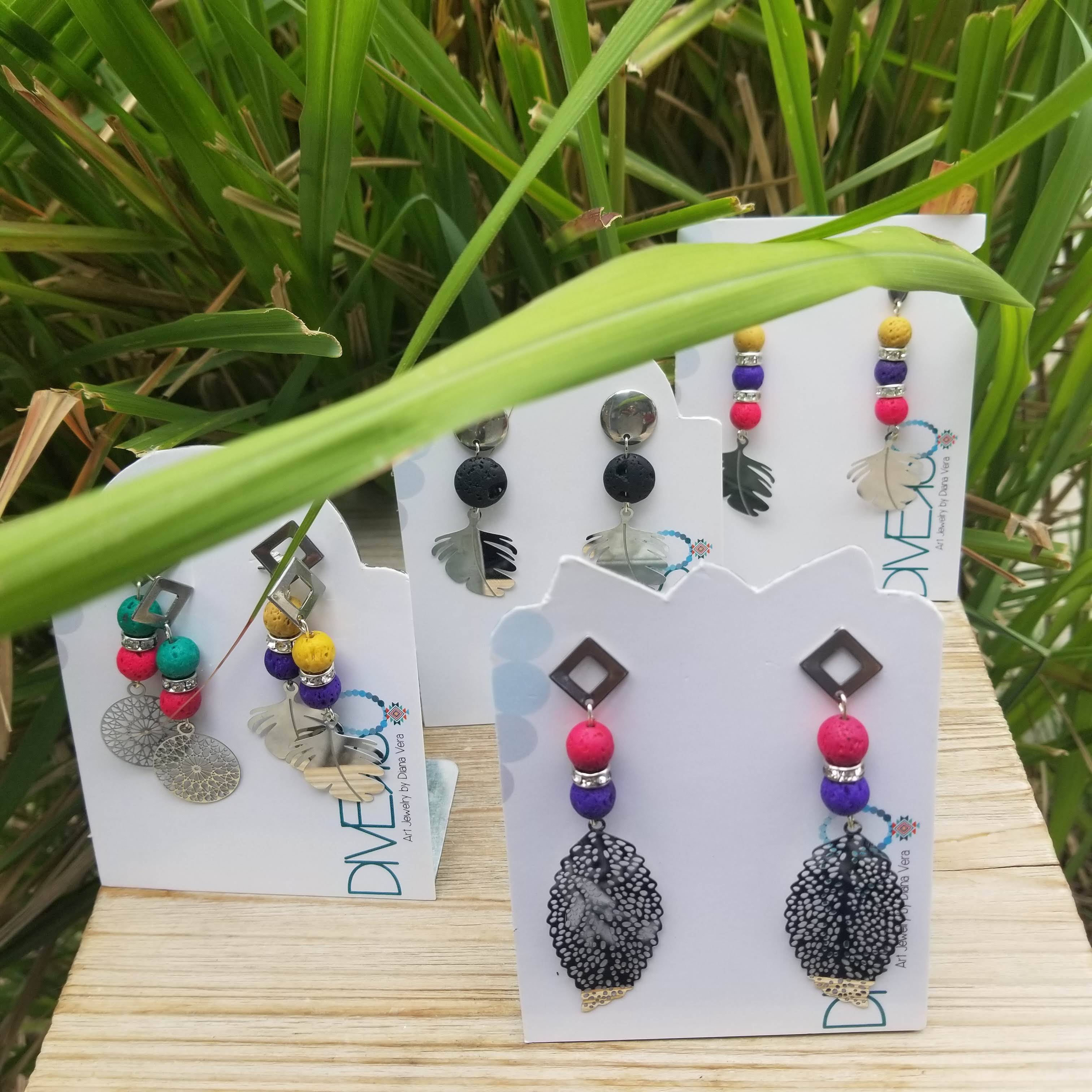 Hand Crafted Stainless Steel & Lava Stone Earrings with Pin Back - The Mockingbird Apothecary & General Store